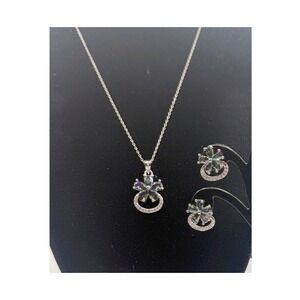 S925 Sterling Silver‎ Floral Necklace & Earrings Set Iridescent CZ